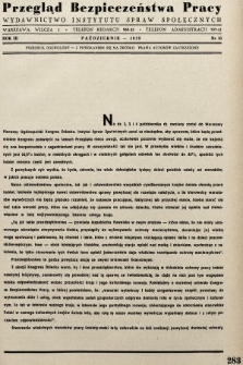 Przegląd Bezpieczeństwa Pracy : wydawnictwo Instytutu Spraw Społecznych. 1938, nr 10