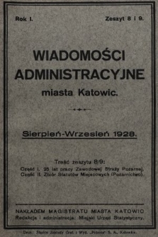 Wiadomości Administracyjne Miasta Katowic. 1928, z. 8