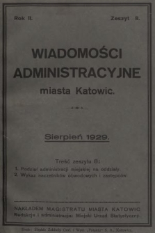 Wiadomości Administracyjne Miasta Katowic. 1929, z. 8