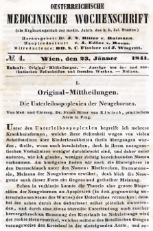 Oesterreichische Medicinische Wochenschrift als Ergänzungsblatt der Medicinischen Jahrbücher des k.k. Österreichischen Staates. 1841, nr 4