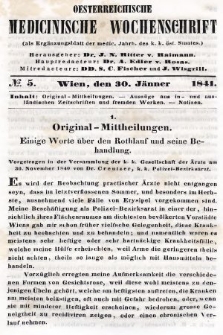 Oesterreichische Medicinische Wochenschrift als Ergänzungsblatt der Medicinischen Jahrbücher des k.k. Österreichischen Staates. 1841, nr 5
