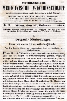Oesterreichische Medicinische Wochenschrift als Ergänzungsblatt der Medicinischen Jahrbücher des k.k. Österreichischen Staates. 1841, nr 9