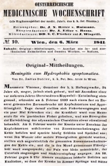 Oesterreichische Medicinische Wochenschrift als Ergänzungsblatt der Medicinischen Jahrbücher des k.k. Österreichischen Staates. 1841, nr 10