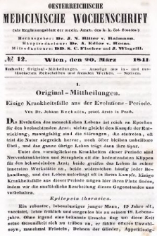 Oesterreichische Medicinische Wochenschrift als Ergänzungsblatt der Medicinischen Jahrbücher des k.k. Österreichischen Staates. 1841, nr 12