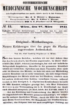 Oesterreichische Medicinische Wochenschrift als Ergänzungsblatt der Medicinischen Jahrbücher des k.k. Österreichischen Staates. 1841, nr 13