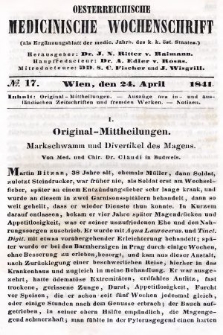 Oesterreichische Medicinische Wochenschrift als Ergänzungsblatt der Medicinischen Jahrbücher des k.k. Österreichischen Staates. 1841, nr 17