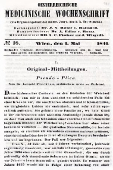 Oesterreichische Medicinische Wochenschrift als Ergänzungsblatt der Medicinischen Jahrbücher des k.k. Österreichischen Staates. 1841, nr 18