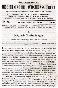 Oesterreichische Medicinische Wochenschrift als Ergänzungsblatt der Medicinischen Jahrbücher des k.k. Österreichischen Staates. 1841, nr 20