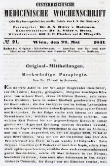 Oesterreichische Medicinische Wochenschrift als Ergänzungsblatt der Medicinischen Jahrbücher des k.k. Österreichischen Staates. 1841, nr 21
