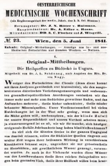 Oesterreichische Medicinische Wochenschrift als Ergänzungsblatt der Medicinischen Jahrbücher des k.k. Österreichischen Staates. 1841, nr 23