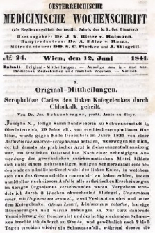 Oesterreichische Medicinische Wochenschrift als Ergänzungsblatt der Medicinischen Jahrbücher des k.k. Österreichischen Staates. 1841, nr 24
