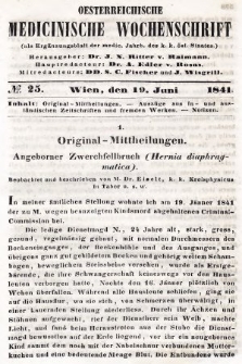 Oesterreichische Medicinische Wochenschrift als Ergänzungsblatt der Medicinischen Jahrbücher des k.k. Österreichischen Staates. 1841, nr 25