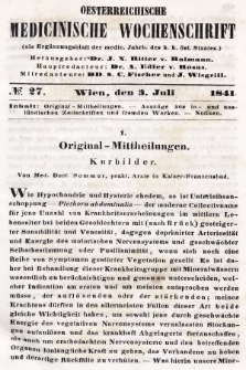 Oesterreichische Medicinische Wochenschrift als Ergänzungsblatt der Medicinischen Jahrbücher des k.k. Österreichischen Staates. 1841, nr 27