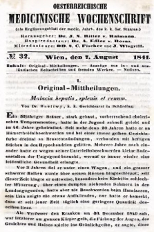 Oesterreichische Medicinische Wochenschrift als Ergänzungsblatt der Medicinischen Jahrbücher des k.k. Österreichischen Staates. 1841, nr 32