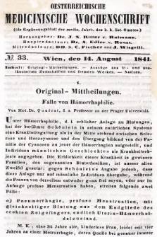 Oesterreichische Medicinische Wochenschrift als Ergänzungsblatt der Medicinischen Jahrbücher des k.k. Österreichischen Staates. 1841, nr 33