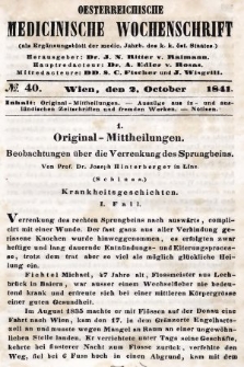 Oesterreichische Medicinische Wochenschrift als Ergänzungsblatt der Medicinischen Jahrbücher des k.k. Österreichischen Staates. 1841, nr 40