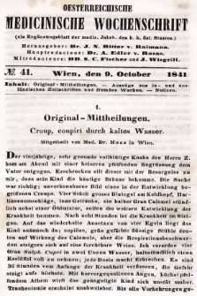 Oesterreichische Medicinische Wochenschrift als Ergänzungsblatt der Medicinischen Jahrbücher des k.k. Österreichischen Staates. 1841, nr 41