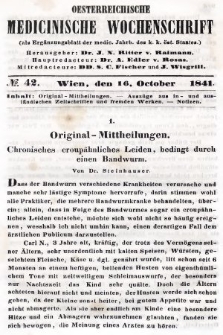 Oesterreichische Medicinische Wochenschrift als Ergänzungsblatt der Medicinischen Jahrbücher des k.k. Österreichischen Staates. 1841, nr 42