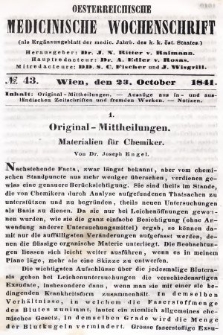 Oesterreichische Medicinische Wochenschrift als Ergänzungsblatt der Medicinischen Jahrbücher des k.k. Österreichischen Staates. 1841, nr 43