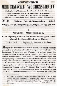 Oesterreichische Medicinische Wochenschrift als Ergänzungsblatt der Medicinischen Jahrbücher des k.k. Österreichischen Staates. 1841, nr 45