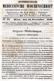 Oesterreichische Medicinische Wochenschrift als Ergänzungsblatt der Medicinischen Jahrbücher des k.k. Österreichischen Staates. 1841, nr 46