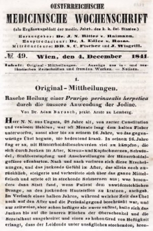 Oesterreichische Medicinische Wochenschrift als Ergänzungsblatt der Medicinischen Jahrbücher des k.k. Österreichischen Staates. 1841, nr 49
