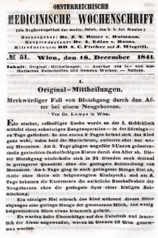 Oesterreichische Medicinische Wochenschrift als Ergänzungsblatt der Medicinischen Jahrbücher des k.k. Österreichischen Staates. 1841, nr 51