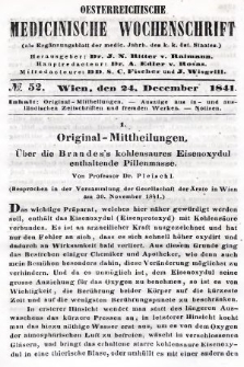 Oesterreichische Medicinische Wochenschrift als Ergänzungsblatt der Medicinischen Jahrbücher des k.k. Österreichischen Staates. 1841, nr 52