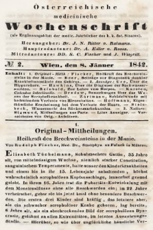 Oesterreichische Medicinische Wochenschrift als Ergänzungsblatt der Medicinischen Jahrbücher des k.k. Österreichischen Staates. 1842, nr 2