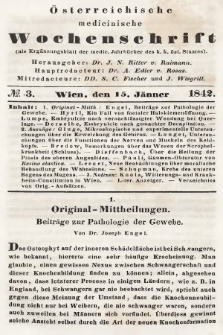 Oesterreichische Medicinische Wochenschrift als Ergänzungsblatt der Medicinischen Jahrbücher des k.k. Österreichischen Staates. 1842, nr 3
