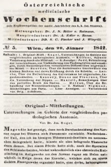 Oesterreichische Medicinische Wochenschrift als Ergänzungsblatt der Medicinischen Jahrbücher des k.k. Österreichischen Staates. 1842, nr 5