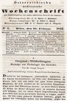 Oesterreichische Medicinische Wochenschrift als Ergänzungsblatt der Medicinischen Jahrbücher des k.k. Österreichischen Staates. 1842, nr 9