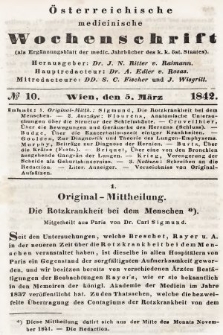 Oesterreichische Medicinische Wochenschrift als Ergänzungsblatt der Medicinischen Jahrbücher des k.k. Österreichischen Staates. 1842, nr 10