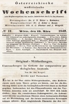Oesterreichische Medicinische Wochenschrift als Ergänzungsblatt der Medicinischen Jahrbücher des k.k. Österreichischen Staates. 1842, nr 12