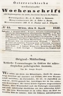 Oesterreichische Medicinische Wochenschrift als Ergänzungsblatt der Medicinischen Jahrbücher des k.k. Österreichischen Staates. 1842, nr 15