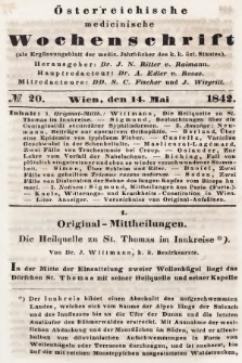 Oesterreichische Medicinische Wochenschrift als Ergänzungsblatt der Medicinischen Jahrbücher des k.k. Österreichischen Staates. 1842, nr 20