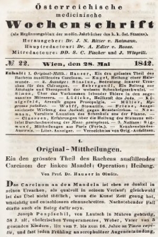 Oesterreichische Medicinische Wochenschrift als Ergänzungsblatt der Medicinischen Jahrbücher des k.k. Österreichischen Staates. 1842, nr 22