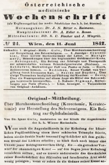 Oesterreichische Medicinische Wochenschrift als Ergänzungsblatt der Medicinischen Jahrbücher des k.k. Österreichischen Staates. 1842, nr 24