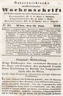 Oesterreichische Medicinische Wochenschrift als Ergänzungsblatt der Medicinischen Jahrbücher des k.k. Österreichischen Staates. 1842, nr 25