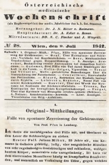 Oesterreichische Medicinische Wochenschrift als Ergänzungsblatt der Medicinischen Jahrbücher des k.k. Österreichischen Staates. 1842, nr 28