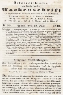 Oesterreichische Medicinische Wochenschrift als Ergänzungsblatt der Medicinischen Jahrbücher des k.k. Österreichischen Staates. 1842, nr 30