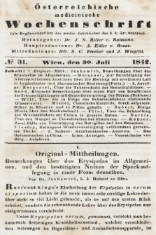 Oesterreichische Medicinische Wochenschrift als Ergänzungsblatt der Medicinischen Jahrbücher des k.k. Österreichischen Staates. 1842, nr 31