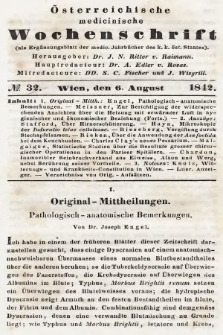 Oesterreichische Medicinische Wochenschrift als Ergänzungsblatt der Medicinischen Jahrbücher des k.k. Österreichischen Staates. 1842, nr 32