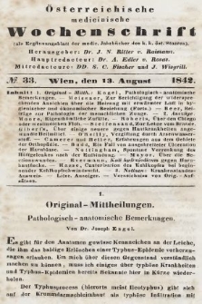 Oesterreichische Medicinische Wochenschrift als Ergänzungsblatt der Medicinischen Jahrbücher des k.k. Österreichischen Staates. 1842, nr 33