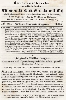 Oesterreichische Medicinische Wochenschrift als Ergänzungsblatt der Medicinischen Jahrbücher des k.k. Österreichischen Staates. 1842, nr 34