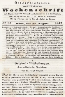 Oesterreichische Medicinische Wochenschrift als Ergänzungsblatt der Medicinischen Jahrbücher des k.k. Österreichischen Staates. 1842, nr 35
