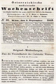 Oesterreichische Medicinische Wochenschrift als Ergänzungsblatt der Medicinischen Jahrbücher des k.k. Österreichischen Staates. 1842, nr 36