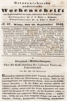 Oesterreichische Medicinische Wochenschrift als Ergänzungsblatt der Medicinischen Jahrbücher des k.k. Österreichischen Staates. 1842, nr 37