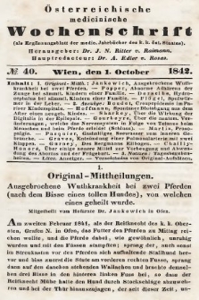 Oesterreichische Medicinische Wochenschrift als Ergänzungsblatt der Medicinischen Jahrbücher des k.k. Österreichischen Staates. 1842, nr 40