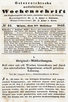 Oesterreichische Medicinische Wochenschrift als Ergänzungsblatt der Medicinischen Jahrbücher des k.k. Österreichischen Staates. 1842, nr 44